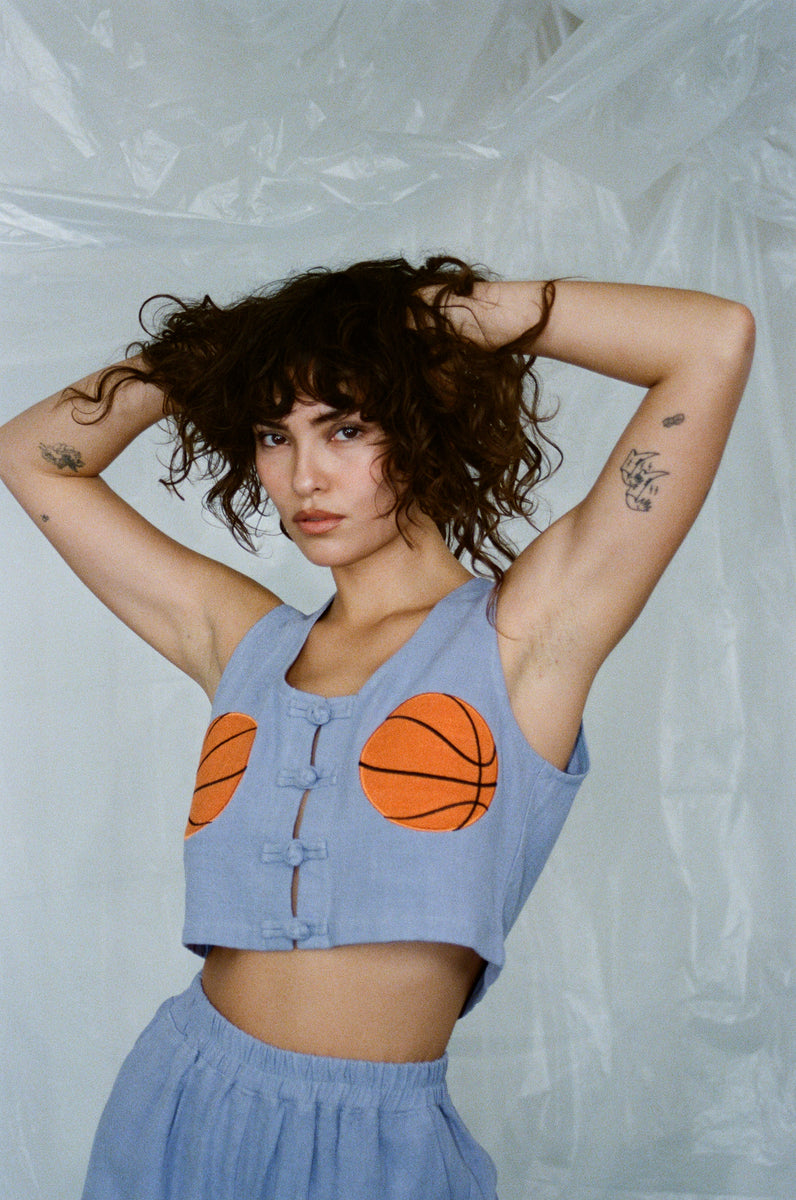 Basketball Boobs Linen Crop Tank Light Blue – Fashion Brand Company