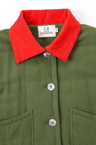 Cord Collar Moss Linen Quilted Barn Jacket