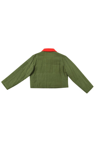 Cord Collar Moss Linen Quilted Barn Jacket