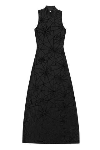 Black Widow Mesh Mock Neck Maxi Dress