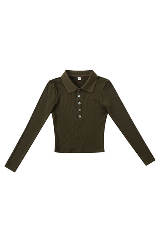 Tencel Long Sleeve Polo Coffee