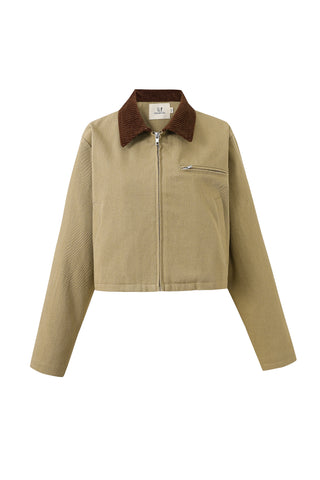 Canvas Construction Crop Jacket in Khaki/Brown