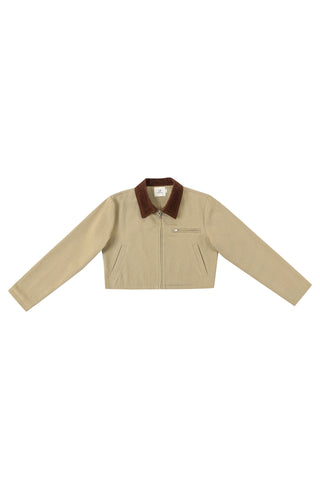 Canvas Construction Crop Jacket in Khaki/Brown