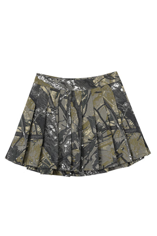 Forest Camo Pleated Micro Mini Skirt