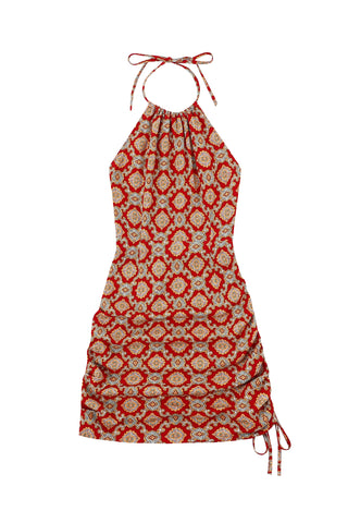 Fancy Red Couch Cinch Tie Halter Dress