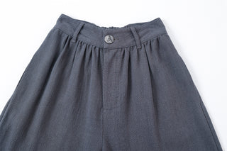 Charcoal Linen Straight Leg Trousers