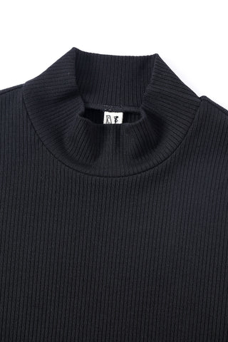 Black Mock Neck Tencel Rib Long Sleeve Top