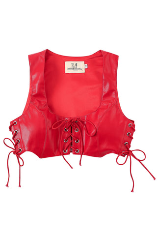 Faux Plant Leather Red Corset Top