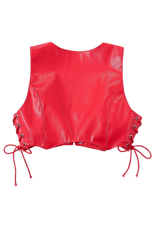 Faux Plant Leather Red Corset Top
