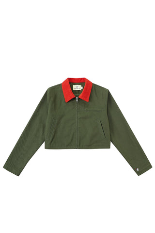 Canvas Construction light Jacket in Moss/red