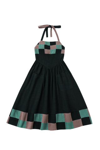 Mama Mia Linen Apron Dress Black/Green