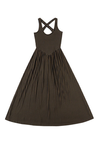 Brown Striped Tencel/Wool Crossback Maxi Travel Dress