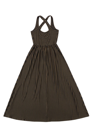 Brown Striped Tencel/Wool Crossback Maxi Travel Dress