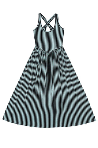 Blue Striped Tencel/Wool Crossback Maxi Travel Dress