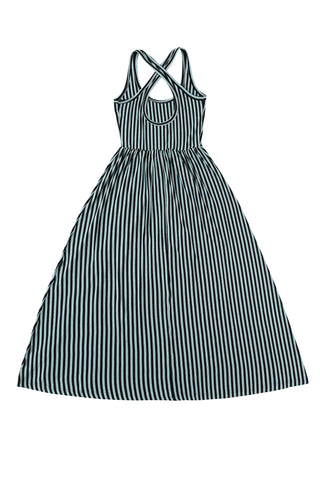 Blue Striped Tencel/Wool Crossback Maxi Travel Dress