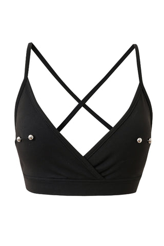 Nipple Piercing Black Crossback Yoga/Swim Bra