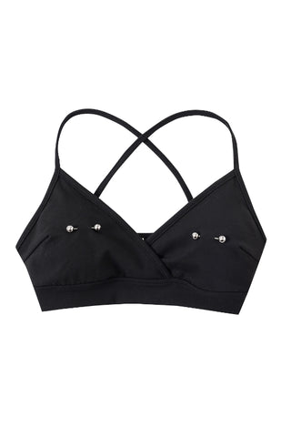 Nipple Piercing Black Crossback Yoga/Swim Bra