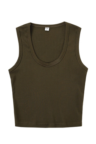 Tencel Rib Deep U Neck Tank Top Coffee