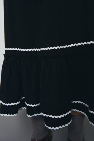 Black Linen Ric Rac Folk Dress