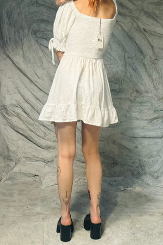 SAMPLE #88 - S/M White Peasant Linen Mini Dress