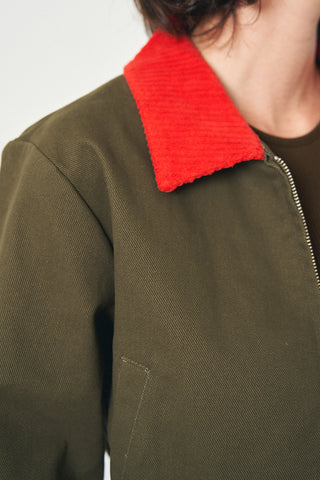 Canvas Construction light Jacket in Moss/red