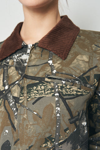 Canvas Construction Crop Jacket in Forest Camo