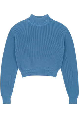 Blue Cotton Turtleneck Sweater