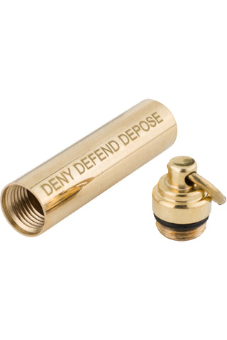 DENY DEFEND DEPOSE Brass Pill Holder Keychain