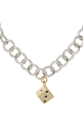 Lucky Die 18K Gold Filled Charm Necklace on Silver Chain