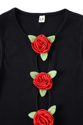 Red Roses 3 Hole Punch Tencel Tank