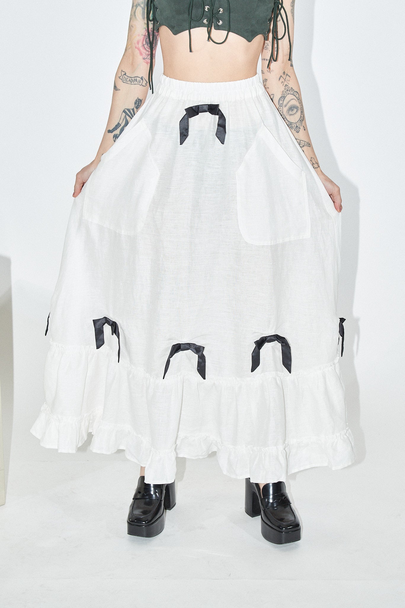 Fancy Lady White Linen Petticoat Bows Skirt Fashion Brand Company