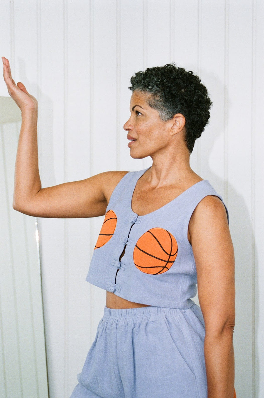 Basketball Boobs Linen Crop Tank Light Blue – Fashion Brand Company