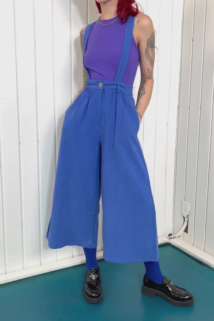 French Blue Suspender Linen Wide Leg Trousers – Fashion Brand